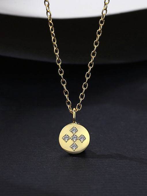 925 Sterling Silver Rhinestone Cross Round Minimalist Necklace