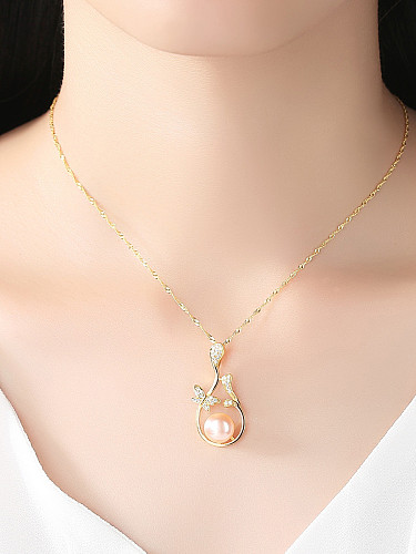 Pure Silver Natural Freshwater Pearl water wave chain necklace