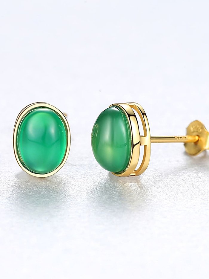925 Sterling Silver Cats Eye Oval Minimalist Stud Earring
