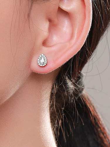 925 Sterling Silver Cubic Zirconia Water Drop Dainty Stud Earring