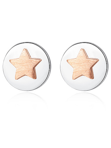 Brincos de prata esterlina 925 com chapeamento de duas cores simplista redondo com estrelas fofas