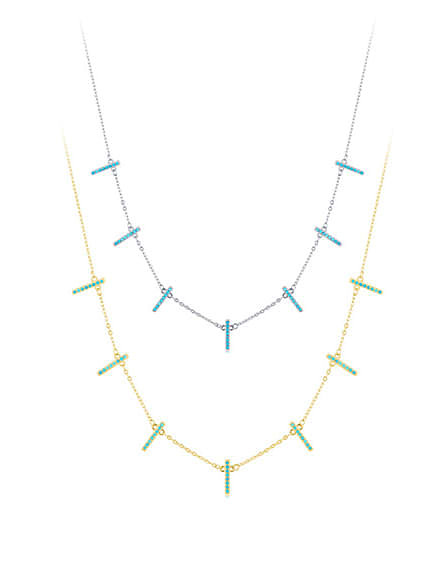 925 Sterling Silver Emerald Geometric Minimalist Necklace