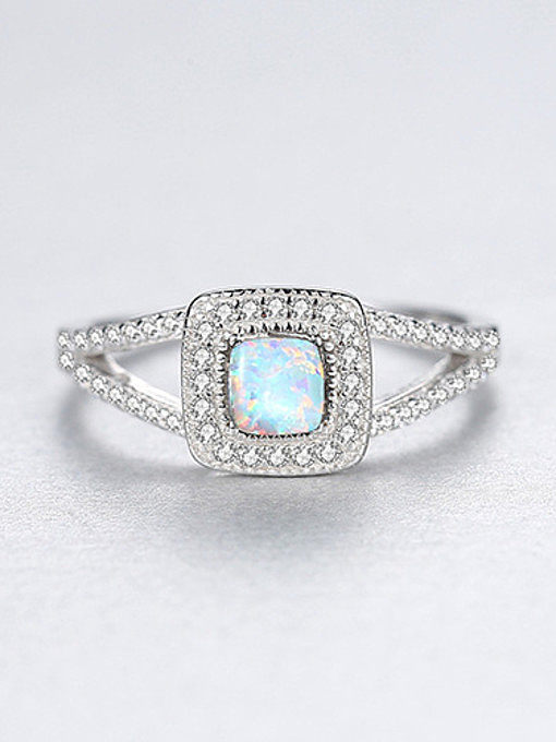 925 Sterling Silver With Opal Personality Geometric Band Rings