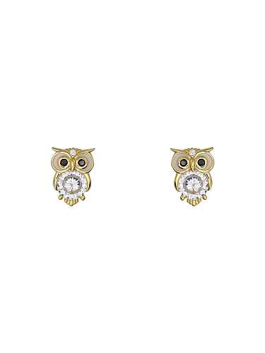 925 Sterling Silver Cubic Zirconia Owl Cute Stud Earring