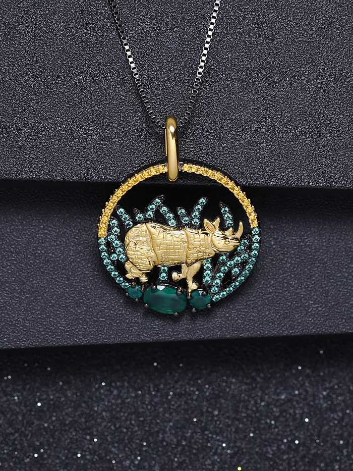 925 Sterling Silver Natural Stone Animal Vintage Necklace
