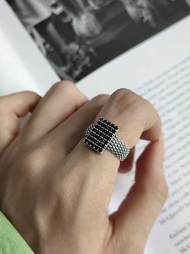 925 Sterling Silver Vintage Full Diamond Square Free Size Ring