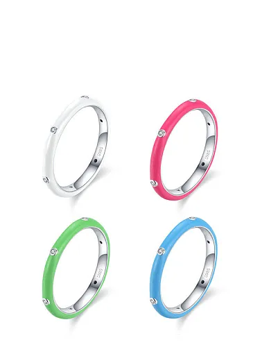 925 Sterling Silver Enamel Round Minimalist Band Ring