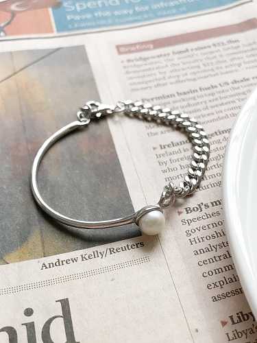 Bracelet à maillons tendance géométrique en argent sterling 925 avec perle d'imitation