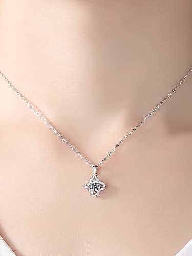 925 Sterling Silver Cubic Zirconia Four-leaf clover pendant Necklace