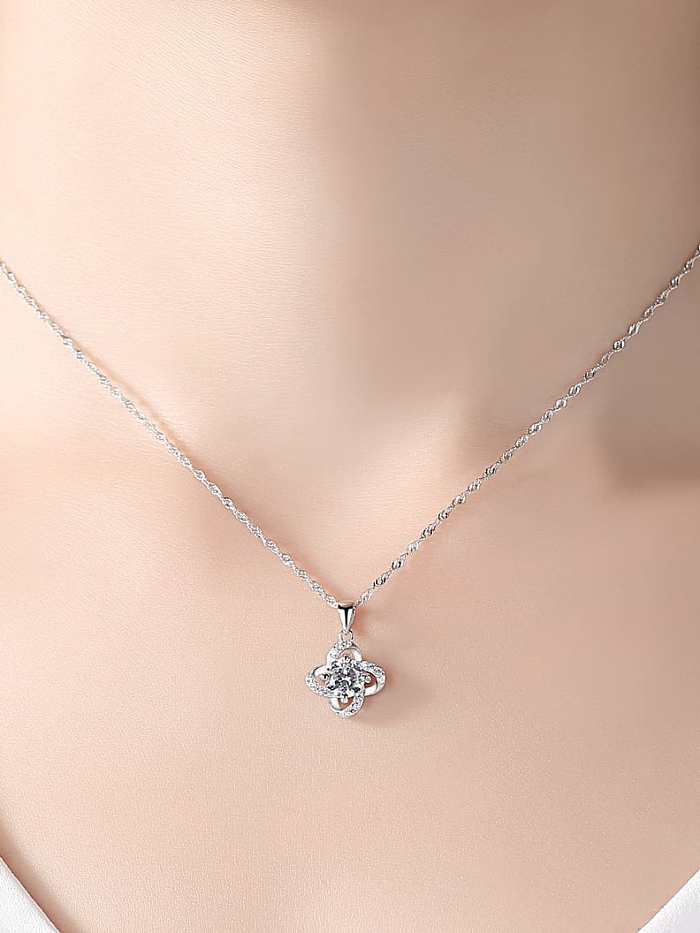 925 Sterling Silver Cubic Zirconia Four-leaf clover pendant Necklace