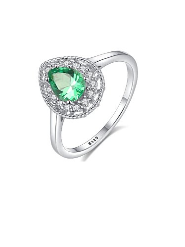925 Sterling Silver Cubic Zirconia Green Water Drop Classic Band Ring