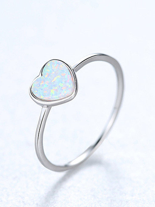 925 Sterling Silver With Opal Fashion Heart Band Rings