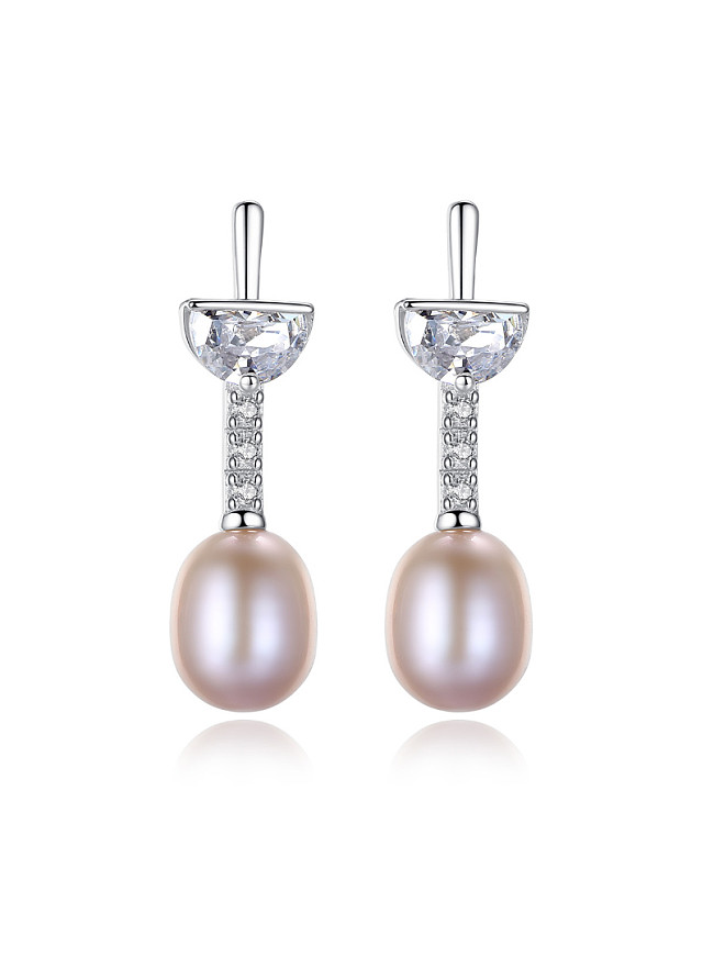 Pendientes de perlas naturales de agua dulce de 3-7 mm de plata esterlina con circón 8A