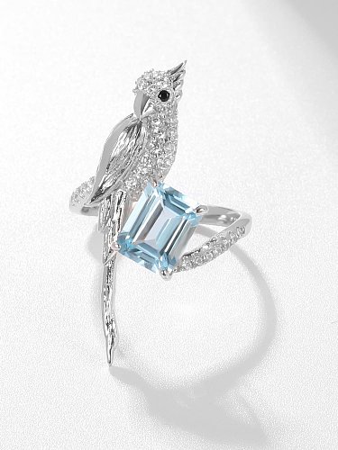 925 Sterling Silver Natural Stone Bird Cute Band Ring