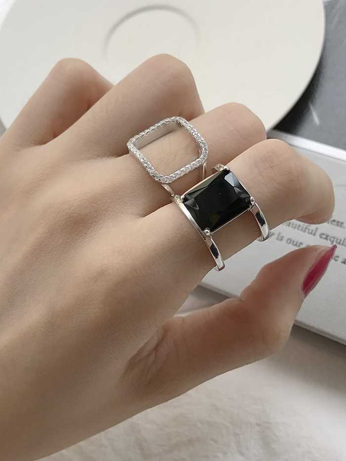 925 Sterling Silver Cubic Zirconia Square Minimalist Free Size Band Ring