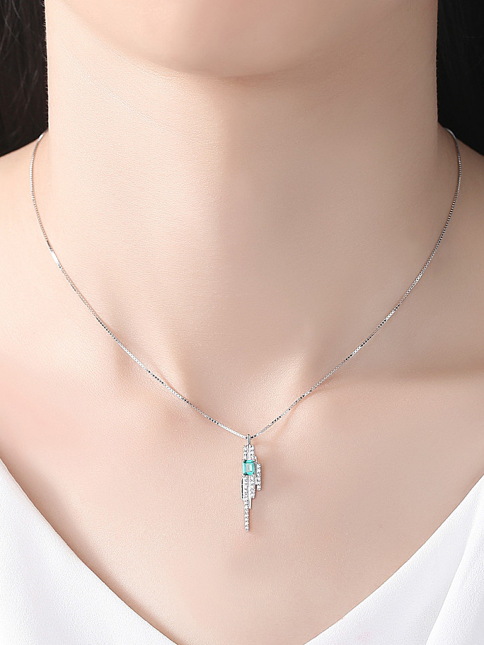 Sterling silver emerald inlaid zircon geometric necklace