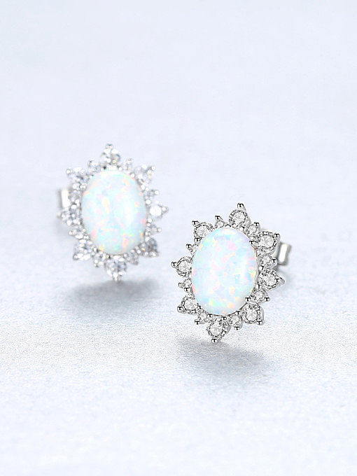 Boucles d'oreilles ovales de luxe en argent sterling 925 avec opale
