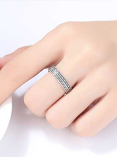925 Sterling Silver Simple and stylish leaf shape smear retro Band Ring