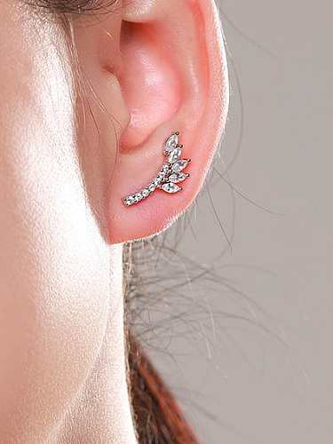 925 Sterling Silver Cubic Zirconia Leaf Dainty Stud Earring