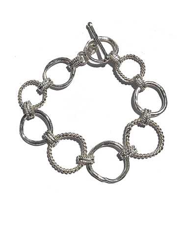 925 Sterling Silver Geometric Artisan Link Bracelet