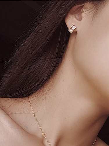 925 Sterling Silver Imitation Pearl Geometric Trend Stud Earring