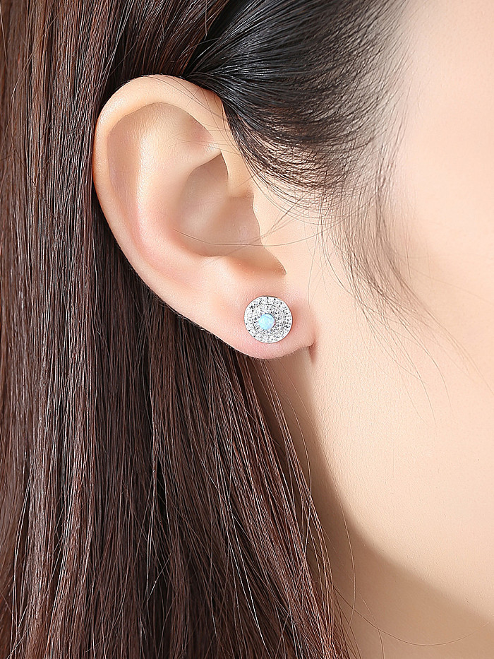 Boucles d'oreilles disque opale classique en argent sterling