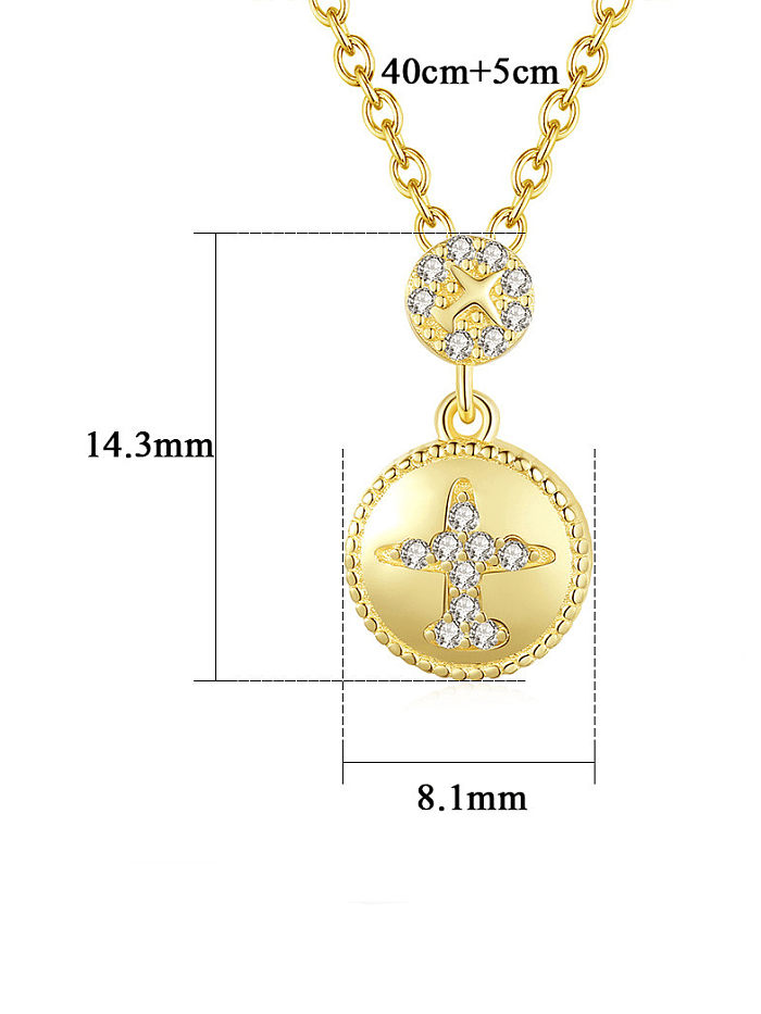 Collar con colgante redondo minimalista con cruz de diamantes de imitación de plata de ley 925