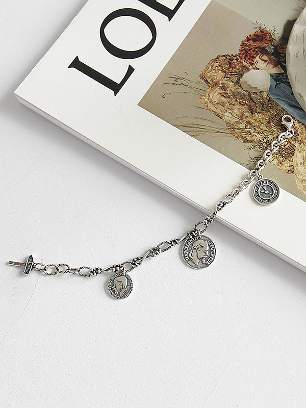 925 Sterling Silber mit antiken versilberten Vintage Napoleons Kopf Armbändern