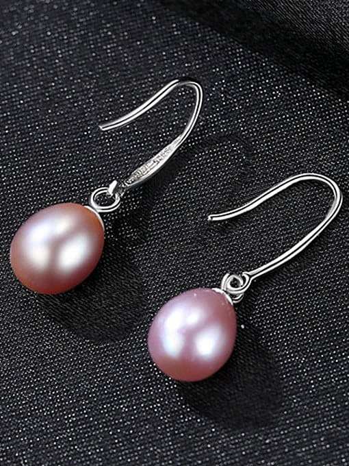 925 Sterling Silver With Artificial Pearl Simplistic Oval Hook Earrings