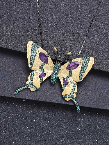 Collier pendentif papillon de luxe en argent sterling 925 avec améthyste