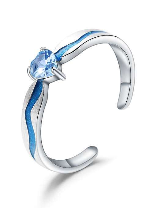 925 Sterling Silver Swiss Blue Topaz Heart Of The Ocean Artisan Band Ring