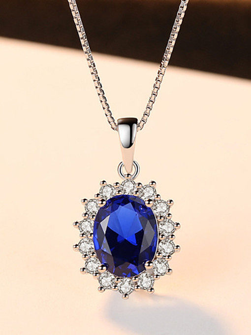 Sterling silver AAA zircon classic blue semi-precious stone necklace