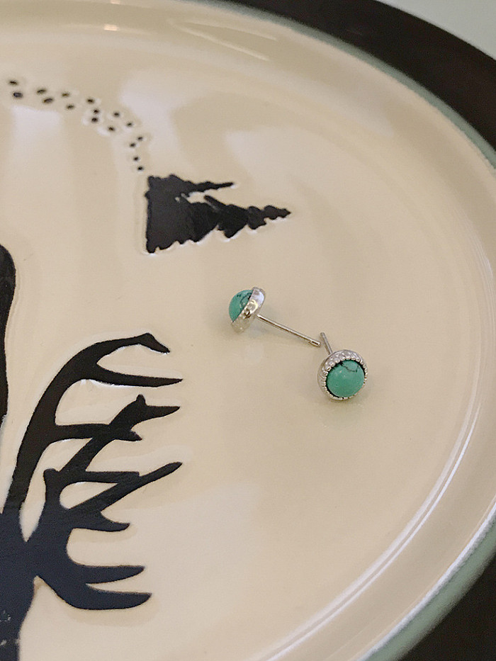925 Sterling Silver With Turquoise Classic Round Earrings