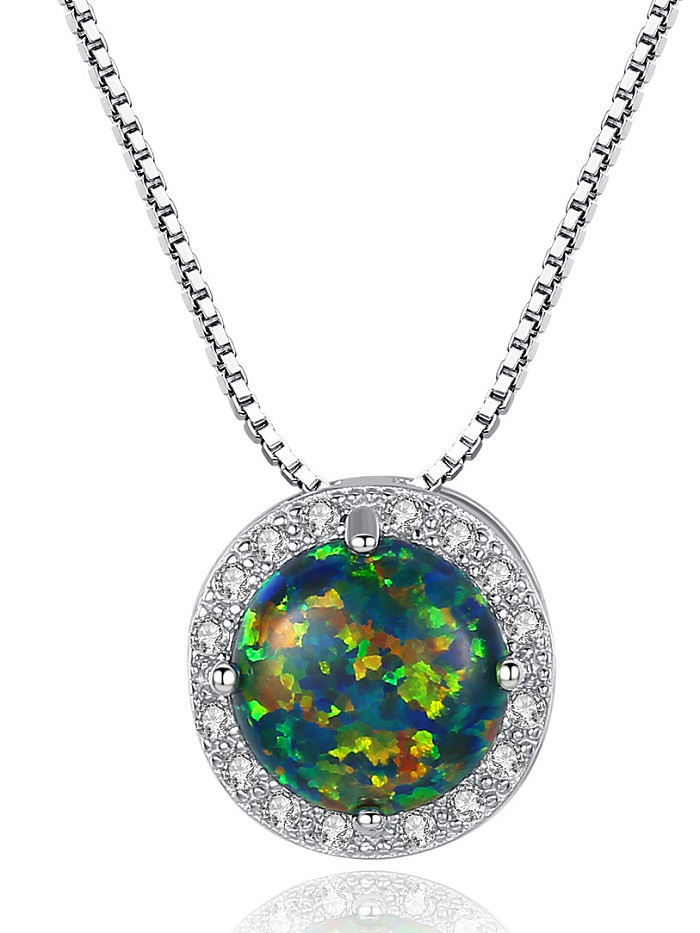 Mehrfarbige runde Opal-Halskette aus Sterlingsilber