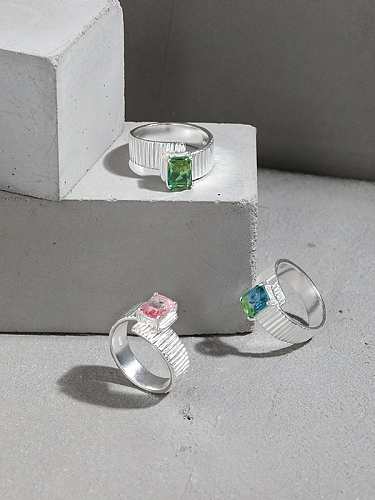 925 Sterling Silver Glass Stone Geometric Vintage Band Ring