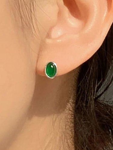 925 Sterling Silver Carnelian Oval Vintage Stud Earring