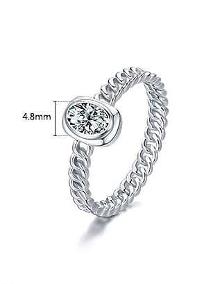 925 Sterling Silver Rhinestone Geometric Classic Hollow Chain Band Ring