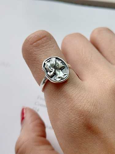 925 Sterling Silver Geometric Vintage Portrait Band Ring