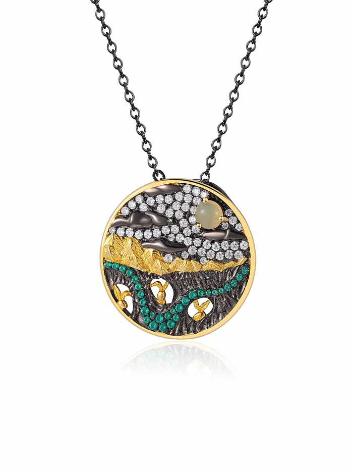 Collier pendentif rond en topaze opale de luxe géométrique en argent sterling 925 avec pierre naturelle