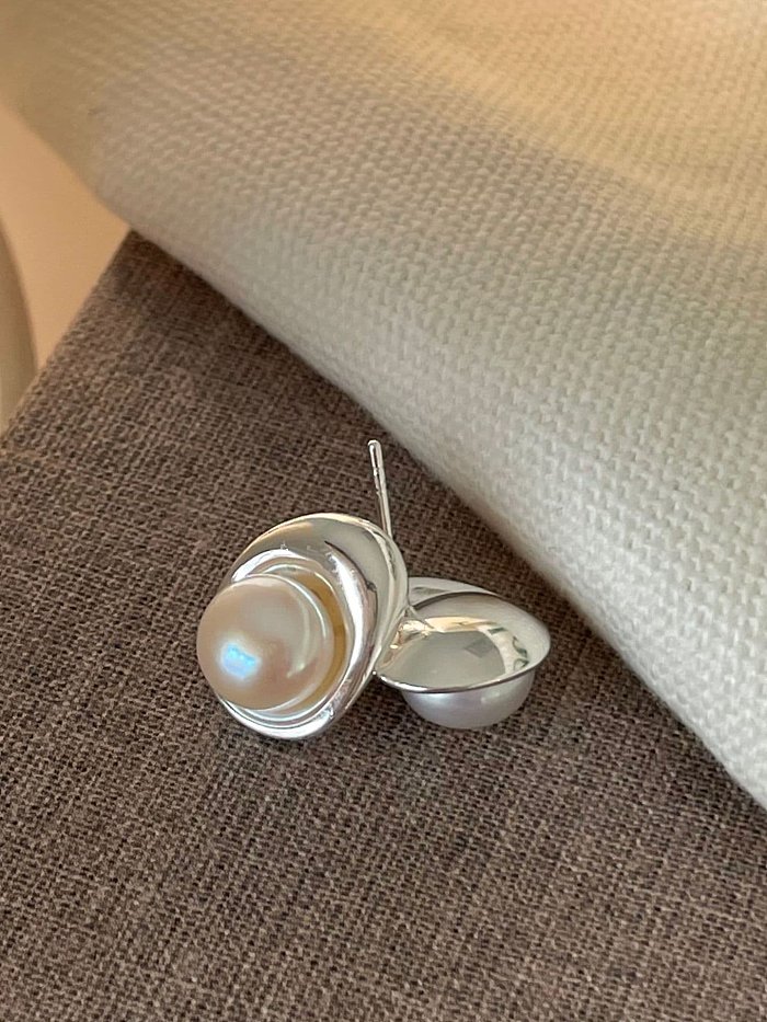 925 Sterling Silver Imitation Pearl Round Vintage Stud Earring