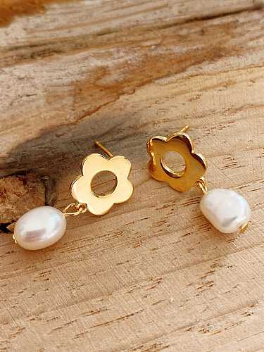 925 Sterling Silver Imitation Pearl Flower Vintage Stud Earring