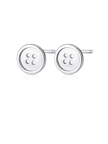 925 Sterling Silver With Platinum Plated Simplistic Button Stud Earrings