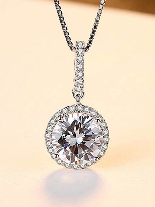 925 Sterling Silver Cubic Zirconia Simple round pendant Necklace