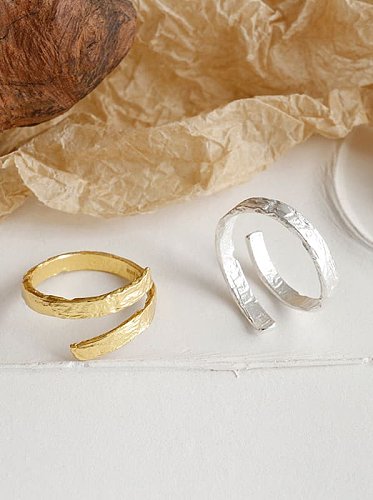 Plata de ley 925 con anillos de tamaño libre de doble capa de superficie desigual irregular simplista