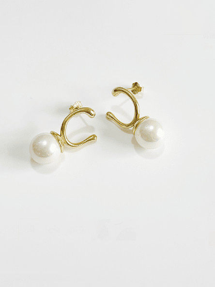 925 Sterling Silver With Gold Plated Simplistic Irregular Stud Earrings