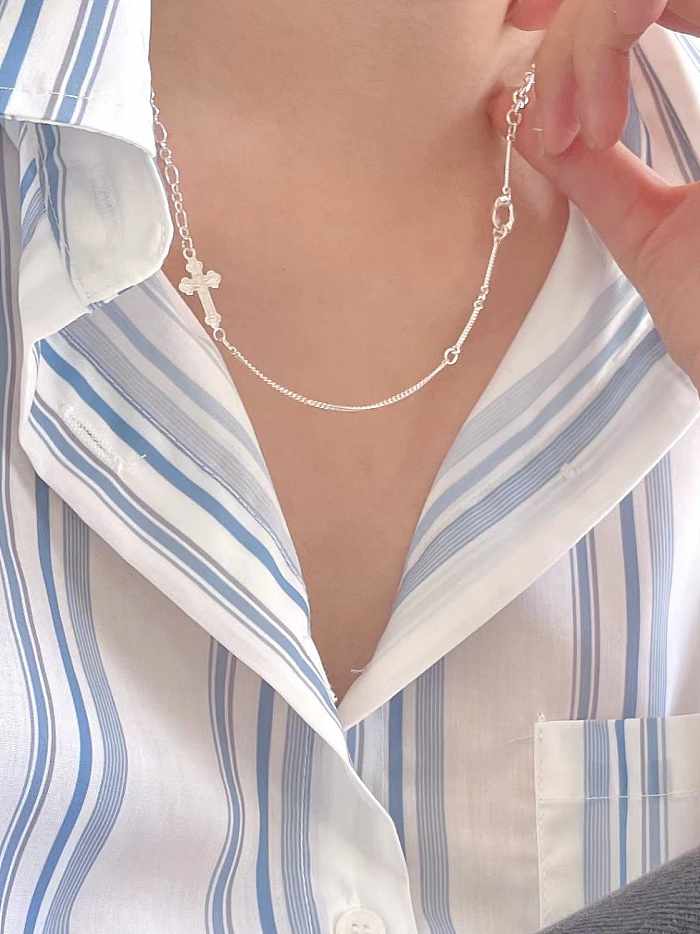 Collar de cadena geométrica hueca minimalista de plata de ley 925