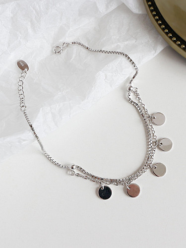 925 Sterling Silver With Platinum Plated Personality round box chain Anklets