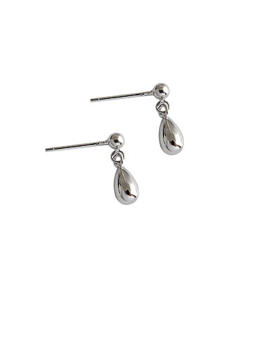 925 Sterling Silver With Platinum Plated Simplistic Water Drop Stud Earrings