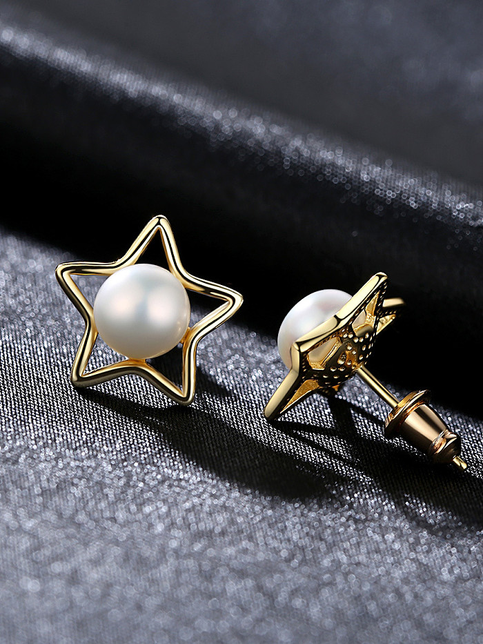 Sterling silver natural pearl fashion Pentagram star earrings