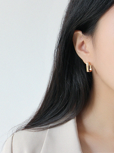 925 Sterling Silver With Platinum Plated Simplistic Square Stud Earrings